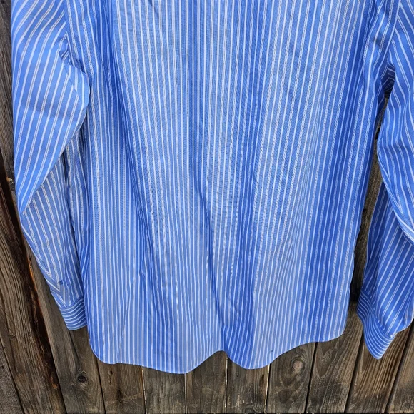 Croft&Barrow Men's Blue and White Striped Dress Shirt Size 15 1/2 - Picture 16 of 16